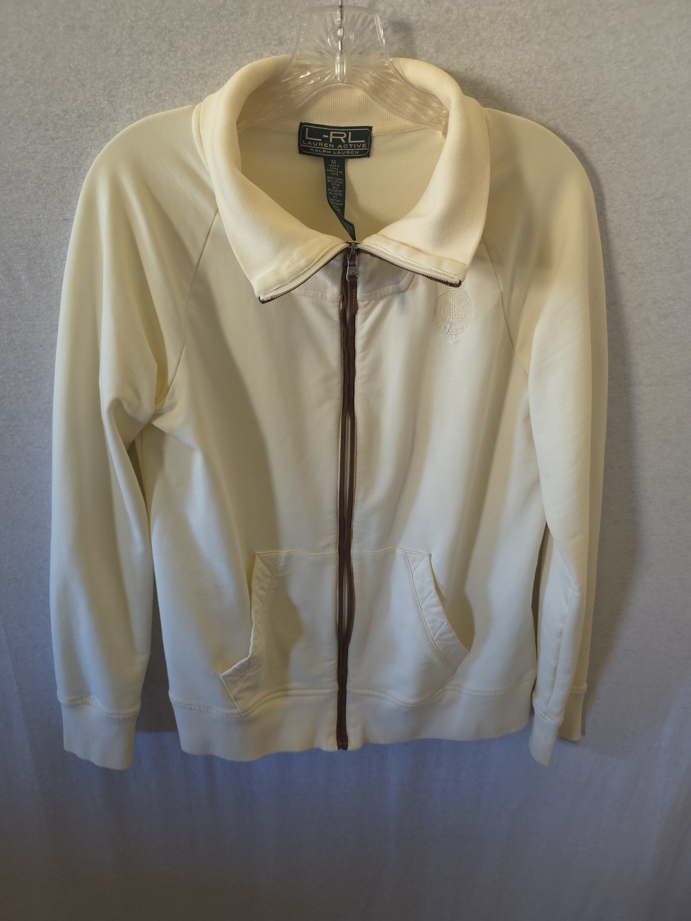 Lauren Ralph Lauren Cream Zip-Up Lightweight Jacket with Brown Trim